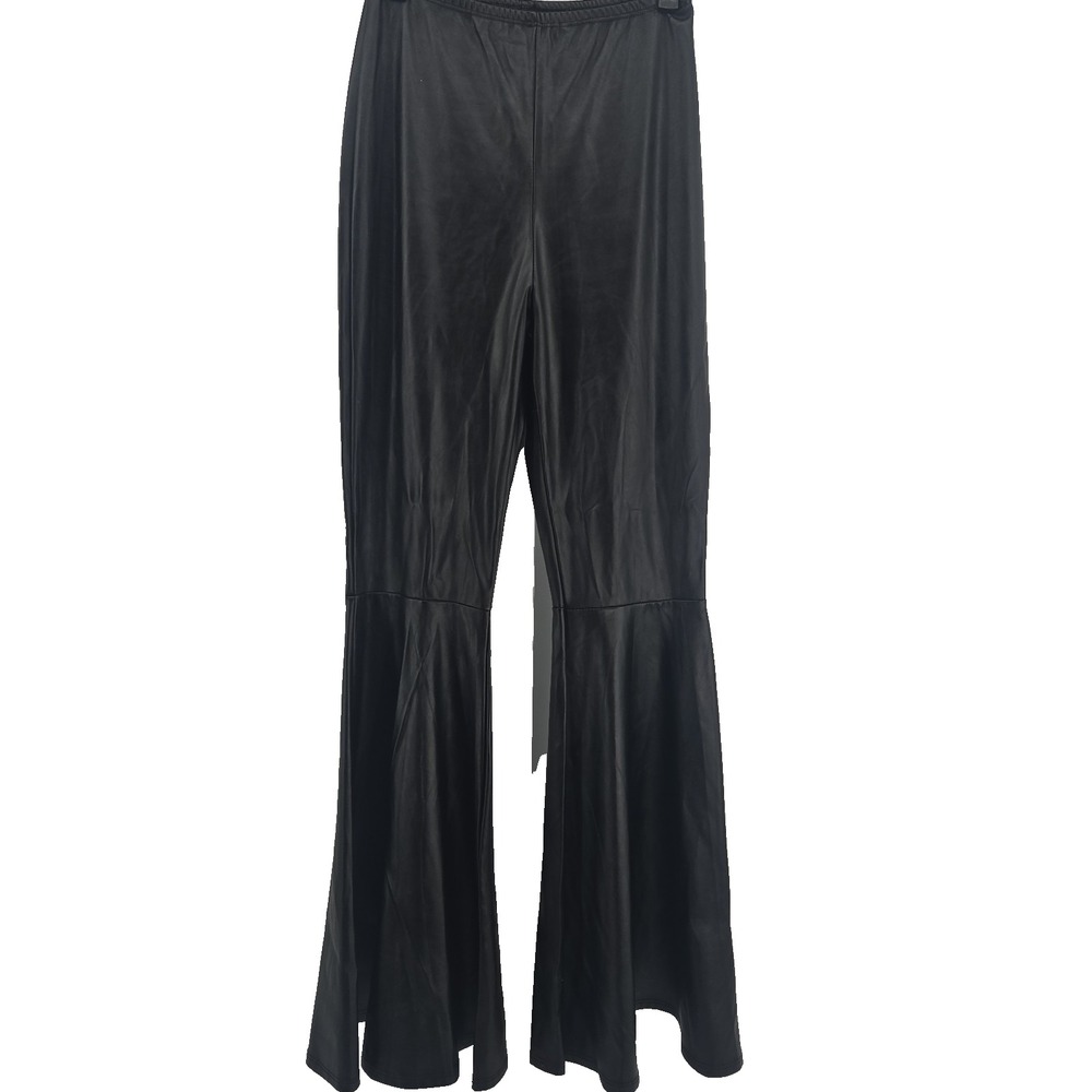 VAMP Women's Small Pull-On Black Flare Leg Faux Leather Pants